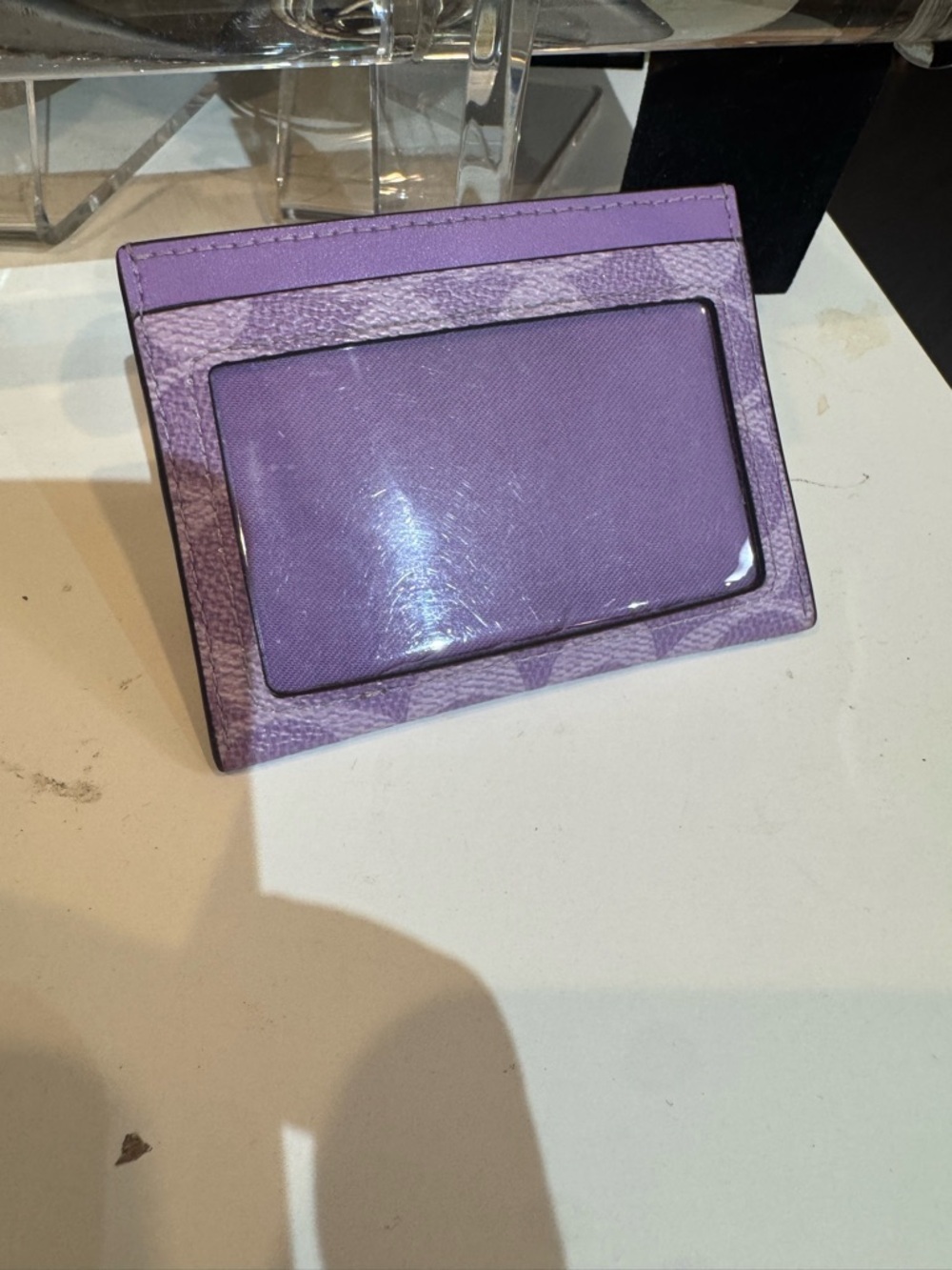 Coach Purple Slim Lavender Signature Canvas Silver Card Holder - Picture 4 of 5